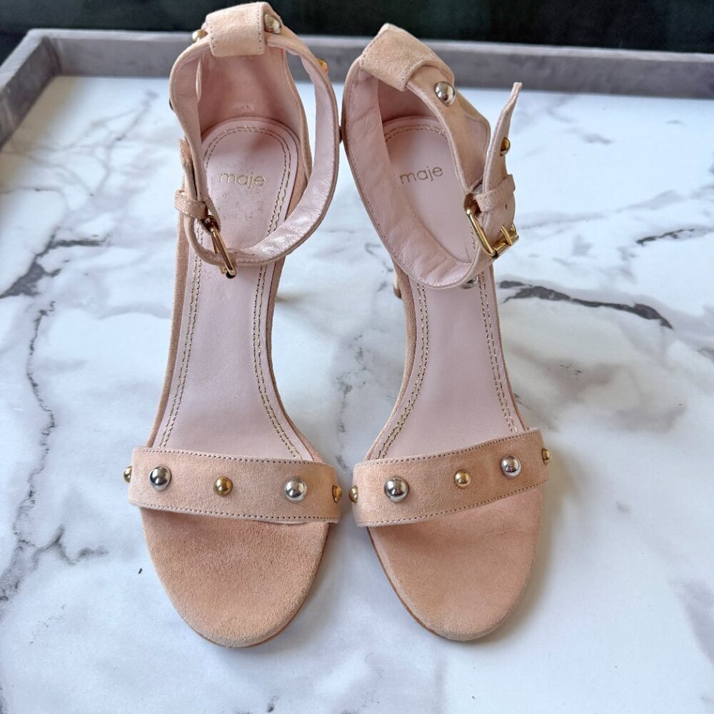 Maje Beige Suede Studded High Heel Sandals Size 38 - Picture 3 of 9